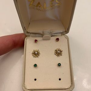 14k gold earrings- ruby, emerald and diamond